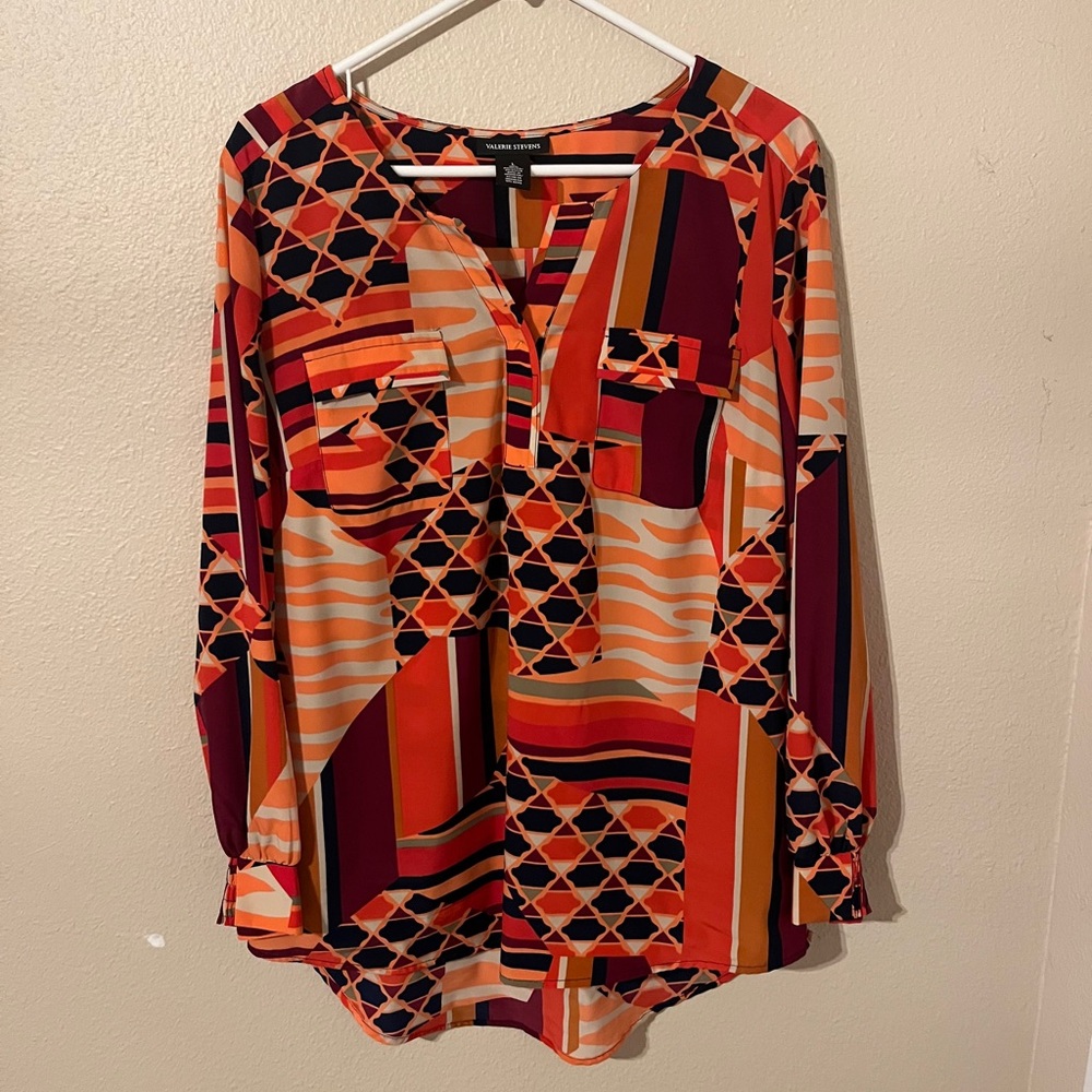 Valerie Stevens Multicolor Geometric Blouse Size L